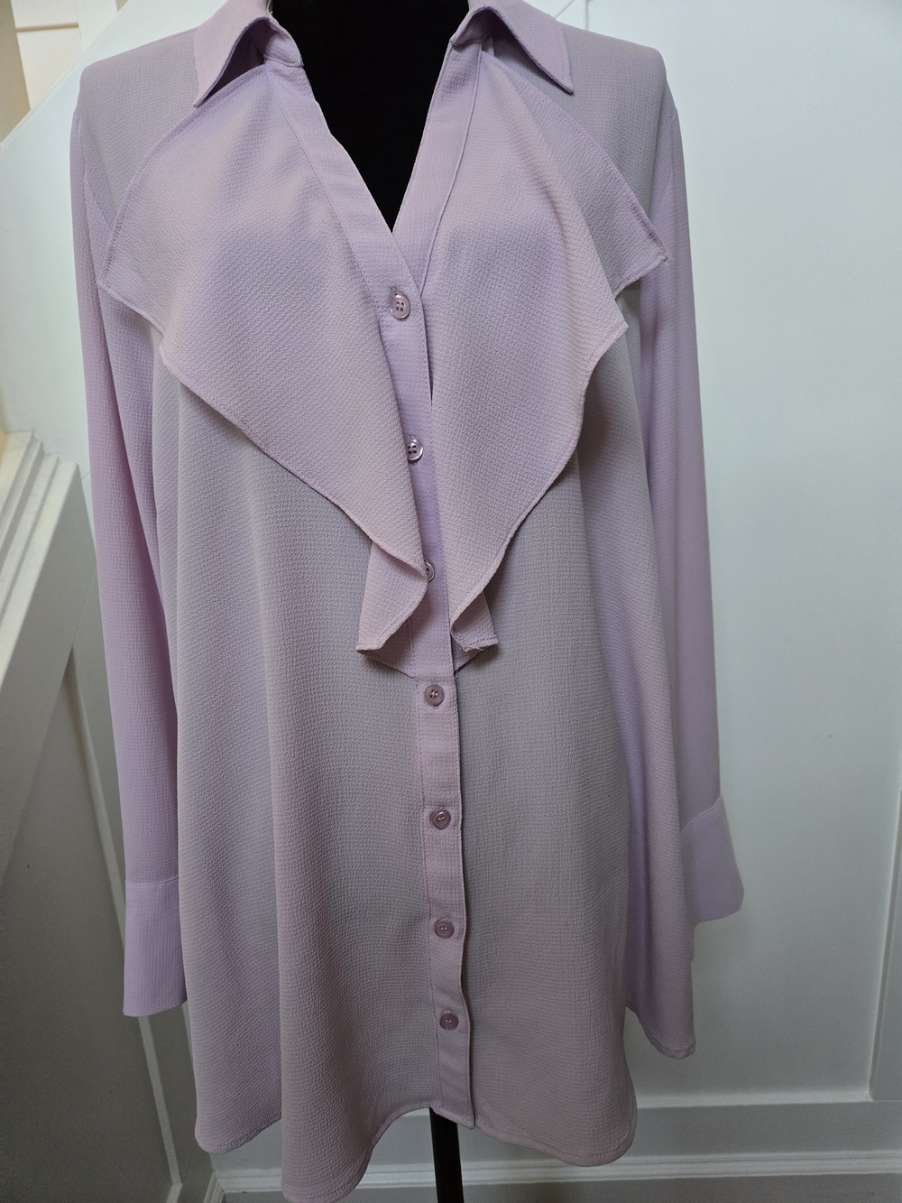 Michel Studio Soft Lavender Ruffle-Front Blouse